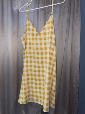 Space 46 Boutique Yellow and White Gingham Scallop Slip Dress NWOT
